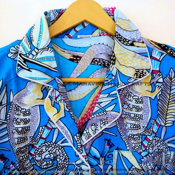 Indian Cotton Monkey Print Turquoise hippie Sleepwear gypsy Women Pajama set