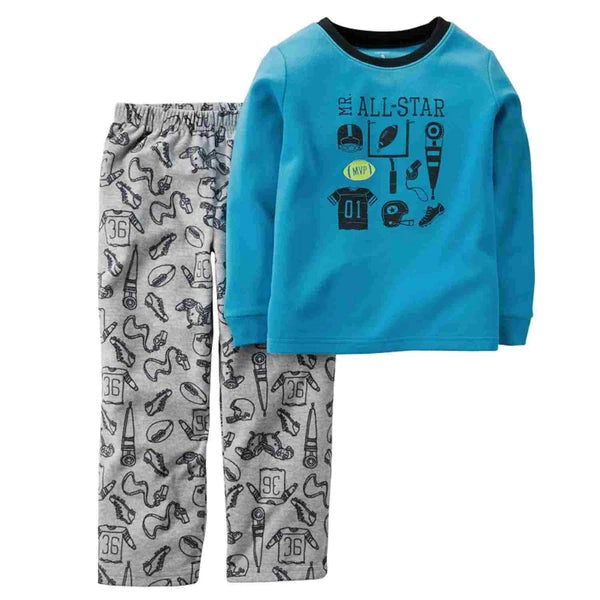Carters Boys Blue & Gray Fleece Football Sleepwear Mr. All-Star Pajama Set