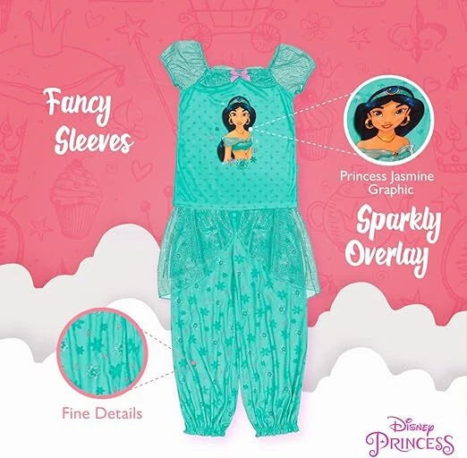Disney Princess Jasmine Mint Green Satinet and Tulle Girl's Pajama Set