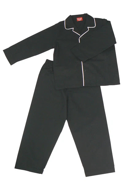 PYJAMA SUIT SLEEPWEAR 100% COTTON  BLACK WITH WHITE PIPING  4-9 YEARS