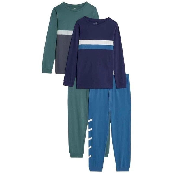 NEW M&S Boys Indigo Mix Pure Cotton Pyjamas Set 2 Pairs Sizes 9-10 & 12-13 Years