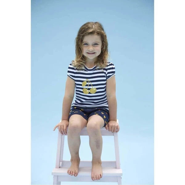 Girls Size 5-8 Huckleberry Navy Cherry Summer Cotton Short Sleeve Pyjama Set