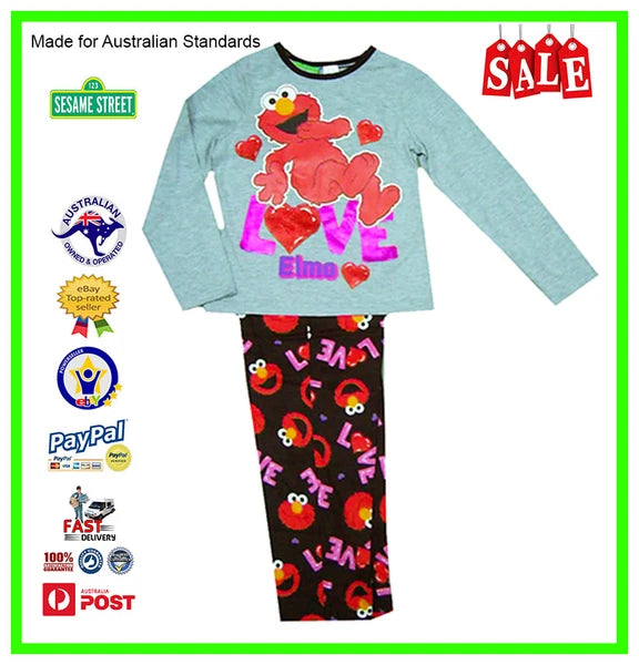 GENUINE AUS QLTY Teen Girls Kids Sesame Street Elmo Pyjamas PJ's Set Size-SALE
