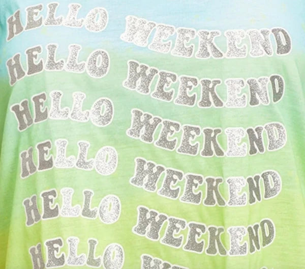 *NWT* JUSTICE GIRLS SIZE 8 HELLO WEEKEND GREEN BLUE OMBRE TOP N SHORTS PAJAMAS