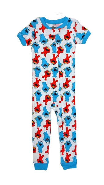 Elmo and Cookie MonsterToddler Short-Sleeved Footless Cotton Pajama Sleeper