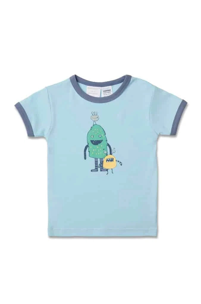Boys Size 4-10 Marquise Blue Monsters Short Sleeve Cotton Pyjama Set