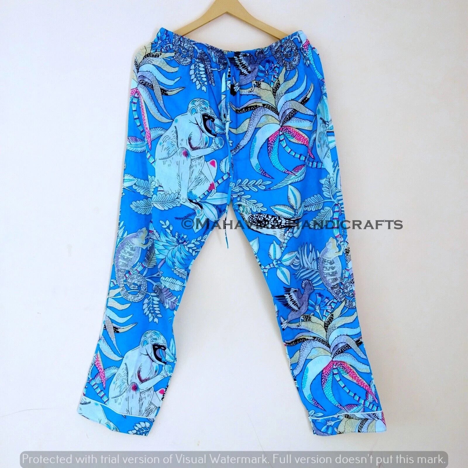 Indian Cotton Monkey Print Turquoise hippie Sleepwear gypsy Women Pajama set