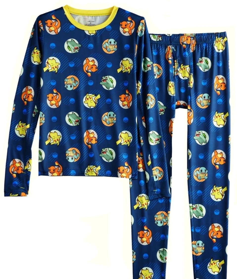 New PIKACHU 5 Pc Lot Pajamas Base Layer Set Boys 4 XS 4/5 6 POKÉMON Pokeballs