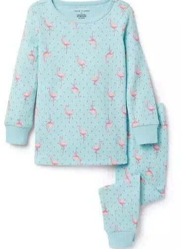 NEW Janie & Jack 2 PC Pink Flamingo Pajama SET Long Sleeve Blue COTTON PJ 4