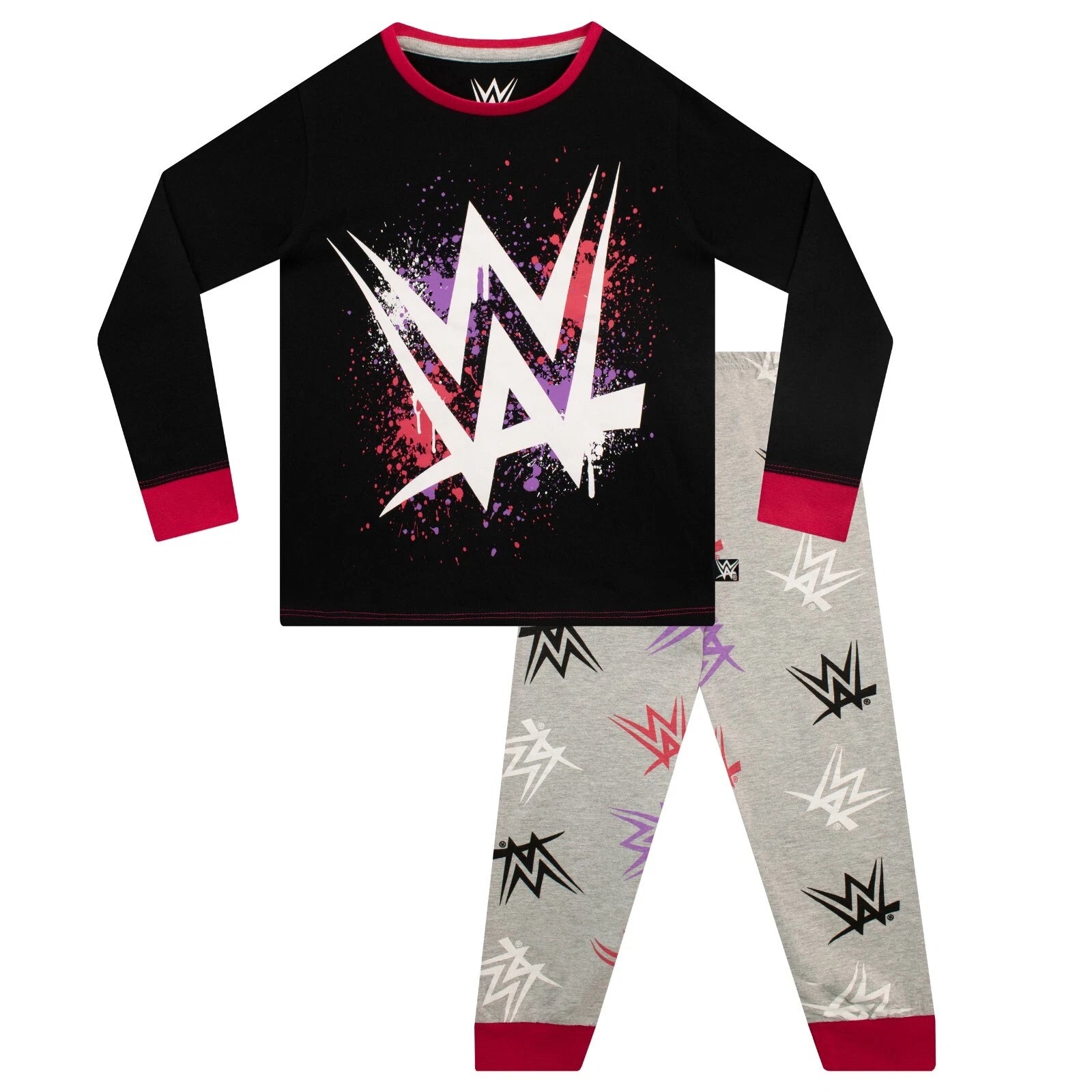 WWE Pyjamas Kids Girls 4 5 6 7 8 9 10 11 12 13 Years Long Sleeve T-Shirt Black