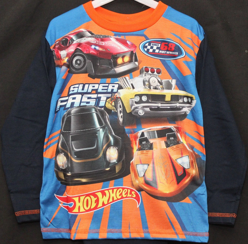 HOT WHEELS Boy's Pyjamas /Navy Blue SUPER FAST Cars PJs -Sizes 4-10 Years