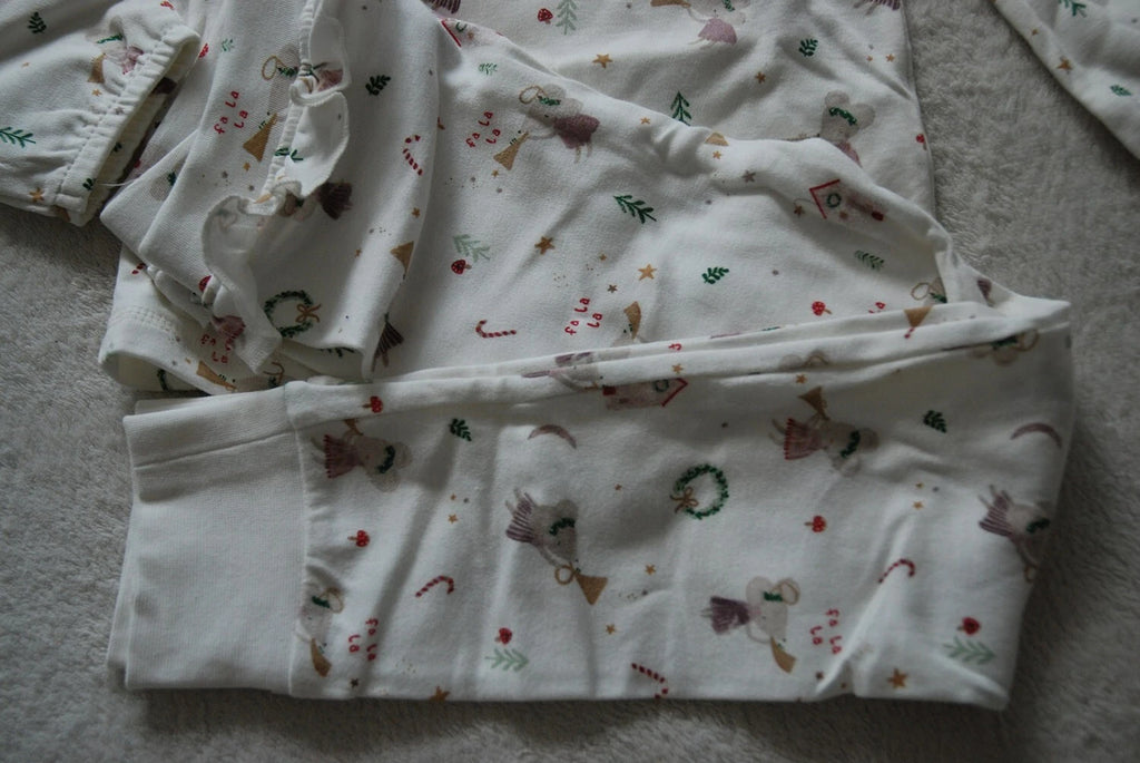 Kids 2PCS Pyjamas Set Cute Christmas Fairy Mouse Playing Trumpet 100% Cotton