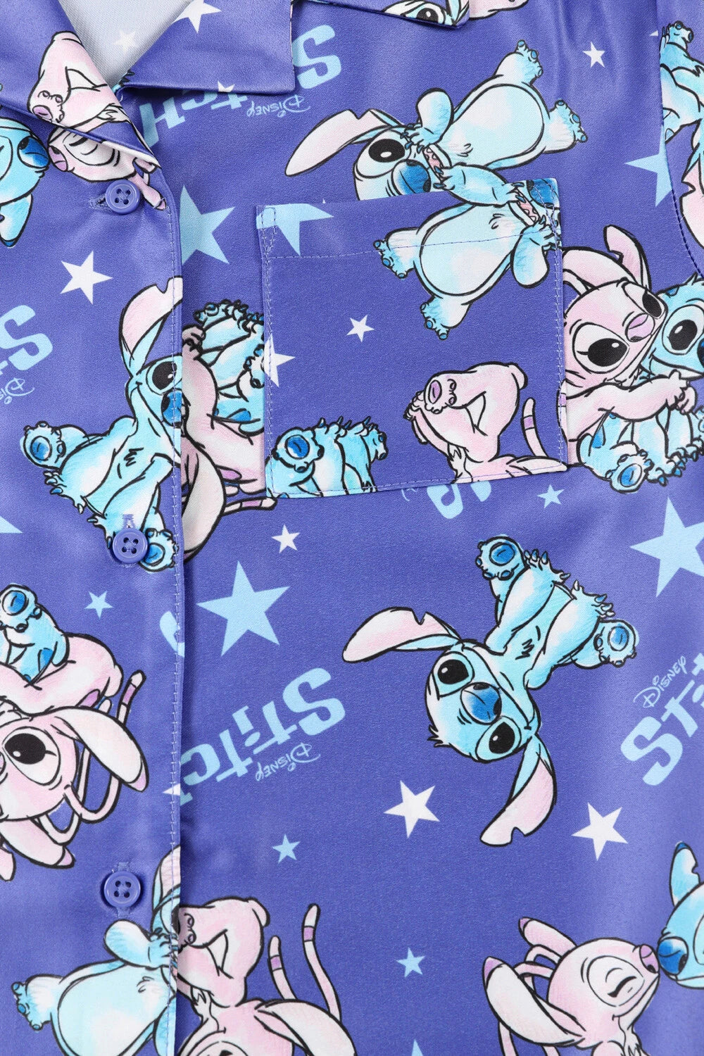 Disney Stitch And Angel Girls Long Purple Satin Pyjama Set for Kids
