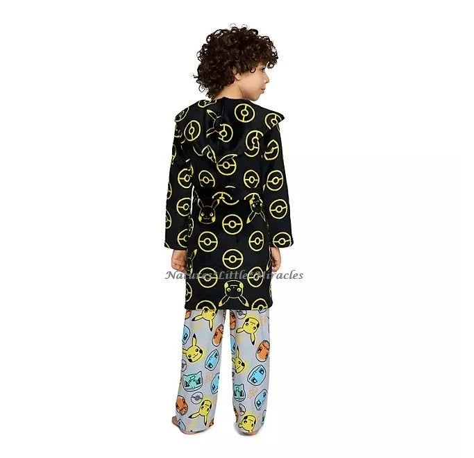 Pokemon Robe Pajamas Set Boys Bathrobe 3 Piece Size 4 5 6 8 10 Pikachu Kids NWT