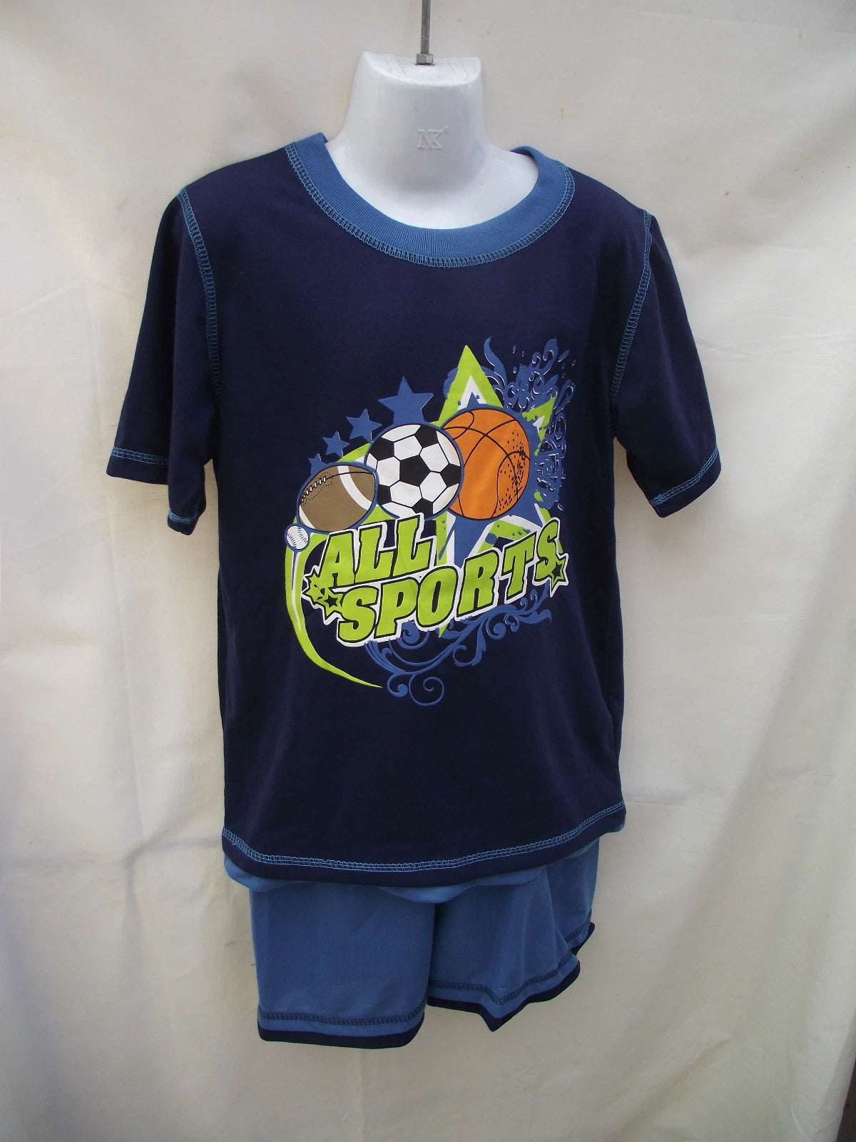 BNWT Boys Short Sleeve Navy Blue Summer All Sports Stretch Pyjamas Sizes 4