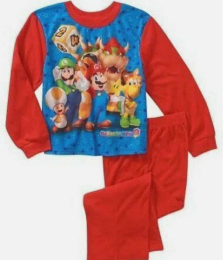 Super Mario 4-5 XS Flannel Sleepwear boys Pajamas SET New NINTENDO MARIO PARTY