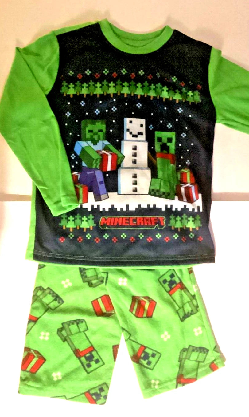 MINECRAFT Christmas Flannel PJs Pajamas Sizes 6/7   8   CREEPER ZOMBIE