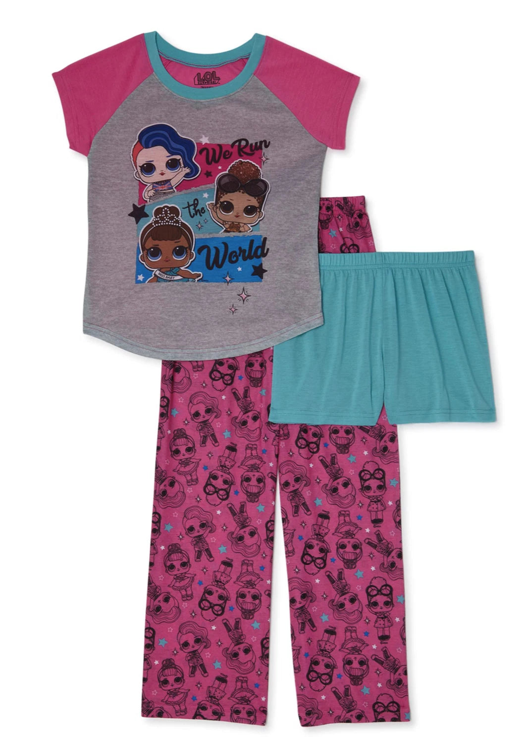 LOL 3 Piece Girls Pajamas NWT 4 6 8 We Run the World Flame Resistant