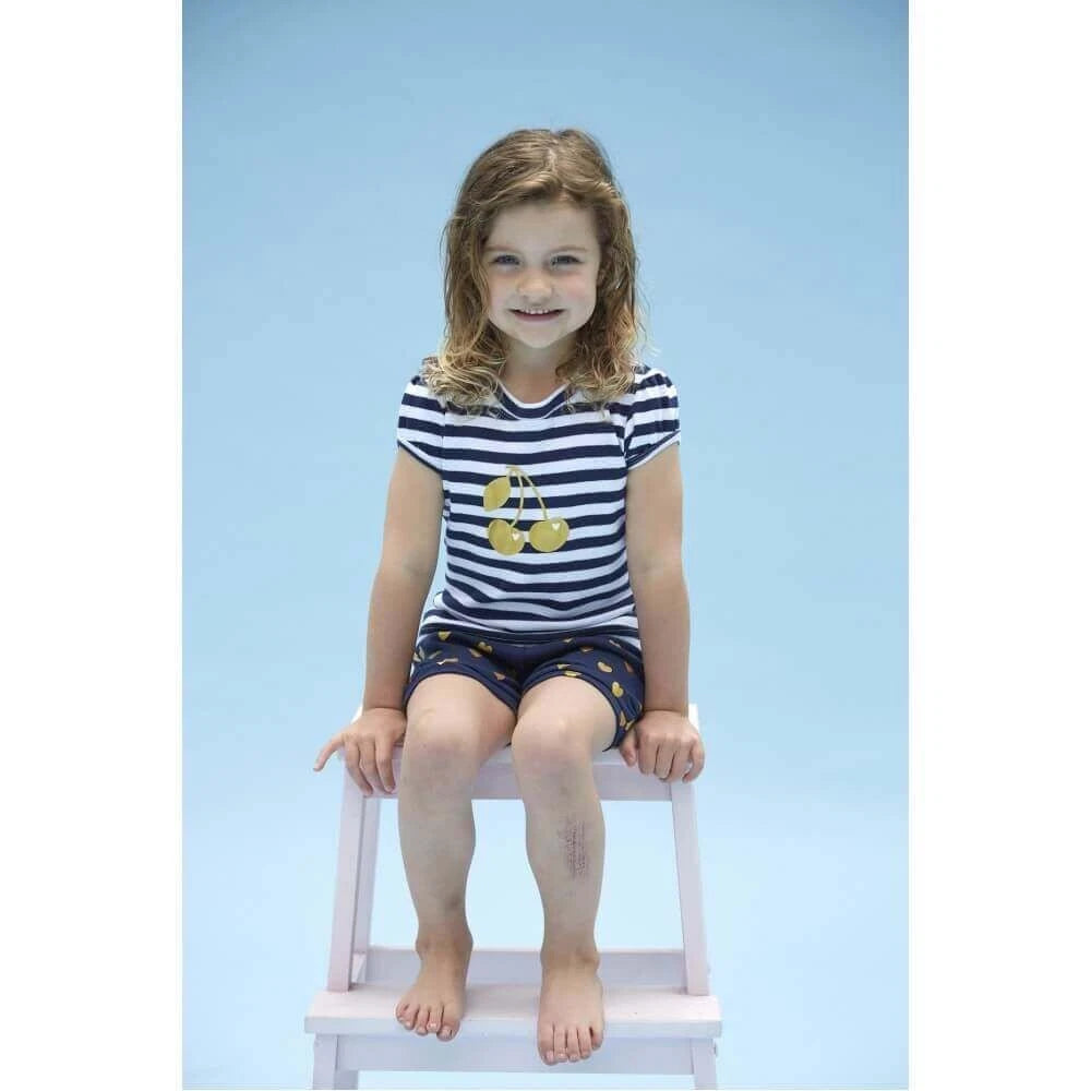 Girls Size 5-8 Huckleberry Navy Cherry Summer Cotton Short Sleeve Pyjama Set