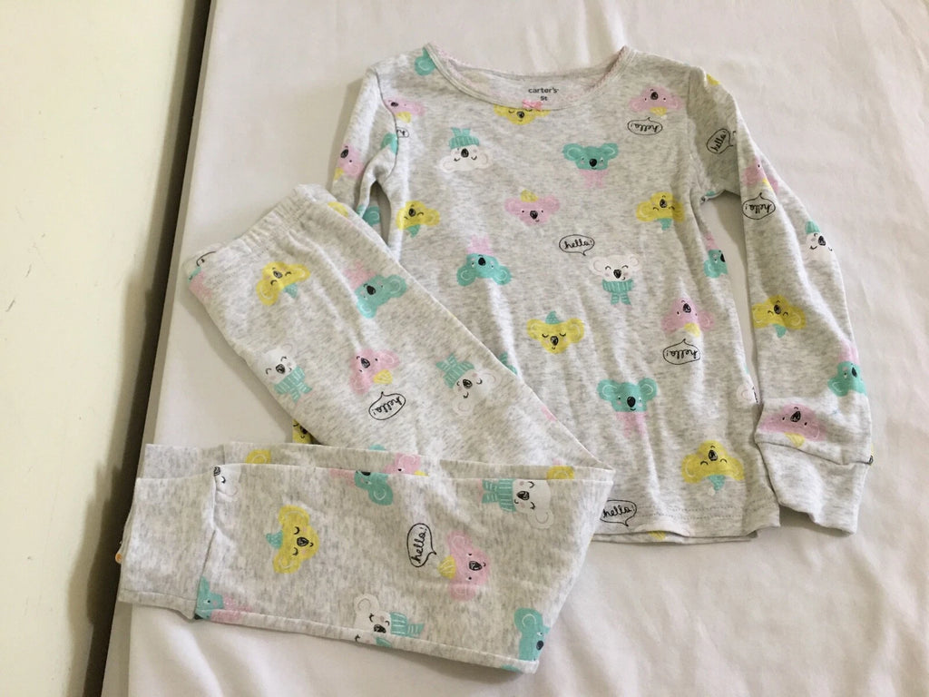 New Carter's Girls Koala Pajama Set Long Sleeve Pants Toddler Gray