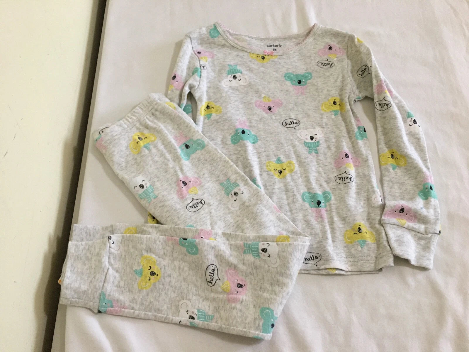 New Carter's Girls Koala Pajama Set Long Sleeve Pants Toddler Gray