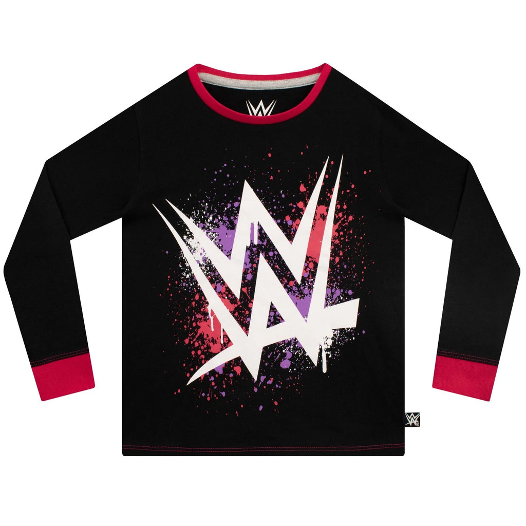 WWE Pyjamas Kids Girls 4 5 6 7 8 9 10 11 12 13 Years Long Sleeve T-Shirt Black