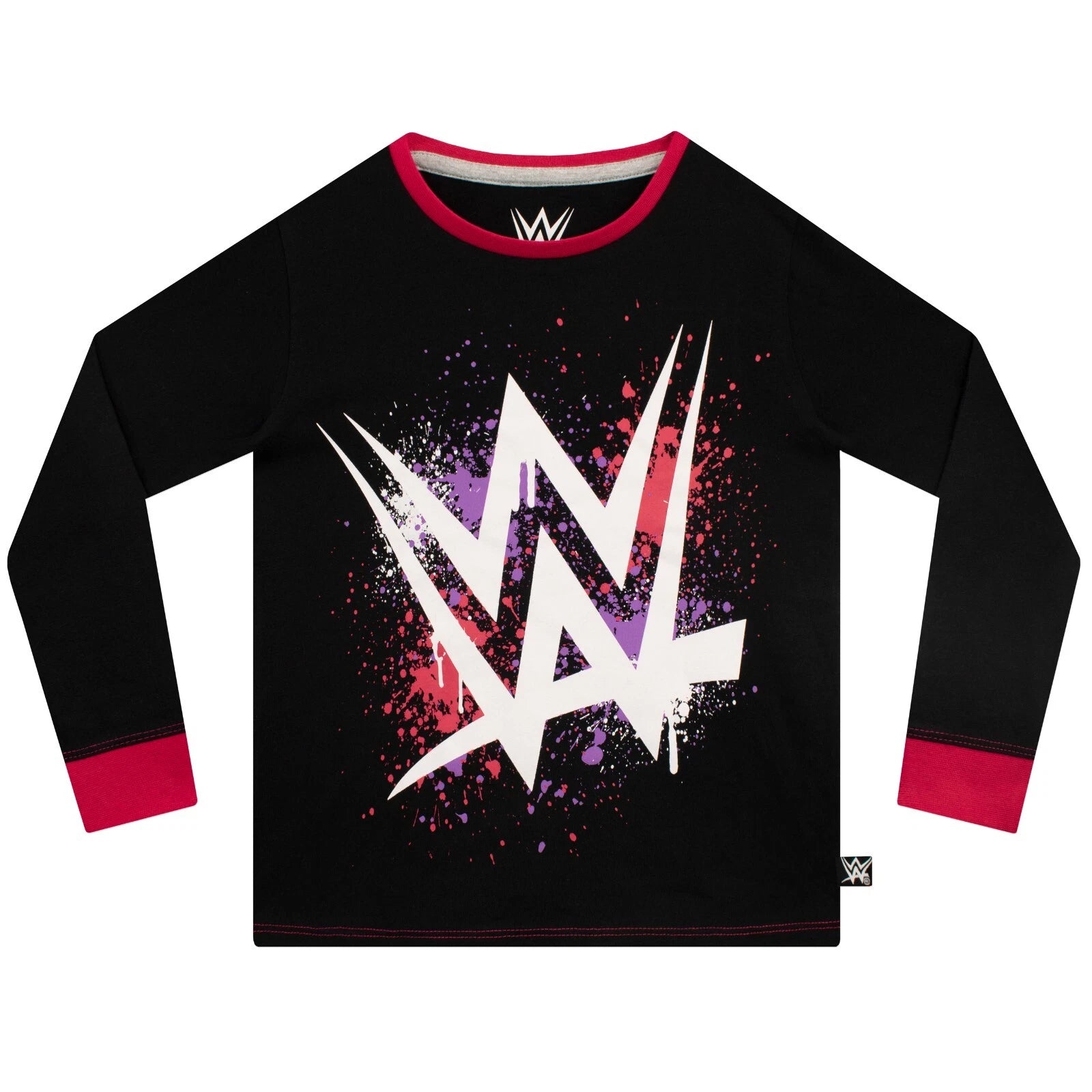 WWE Pyjamas Kids Girls 4 5 6 7 8 9 10 11 12 13 Years Long Sleeve T-Shirt Black