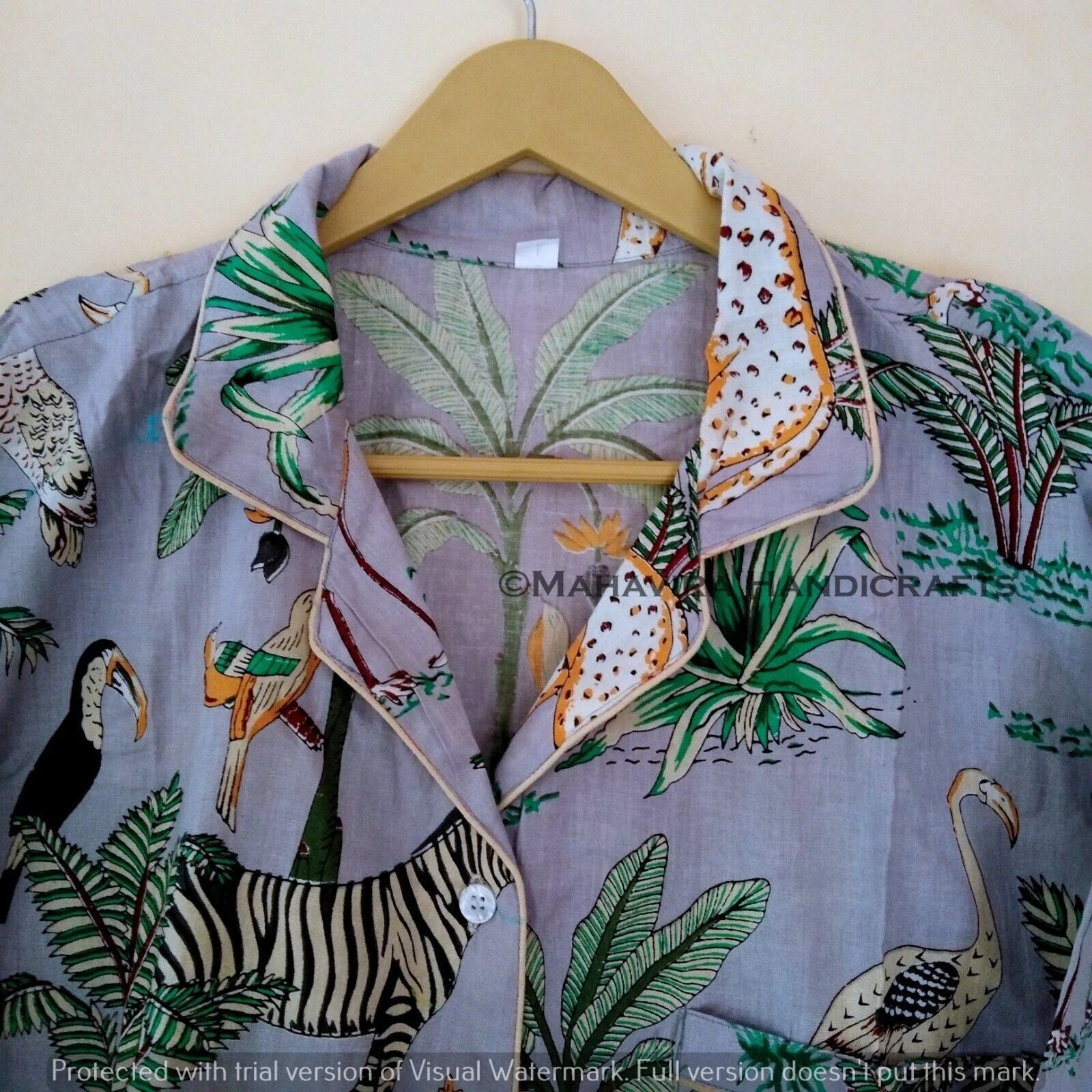 Indian Cotton Animal Print Gray hippie Sleepwear gypsy Women Pajama set