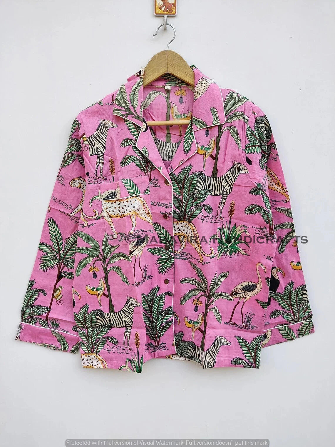 Indian Cotton Animal Print pink hippie Sleepwear gypsy Women Pajama set