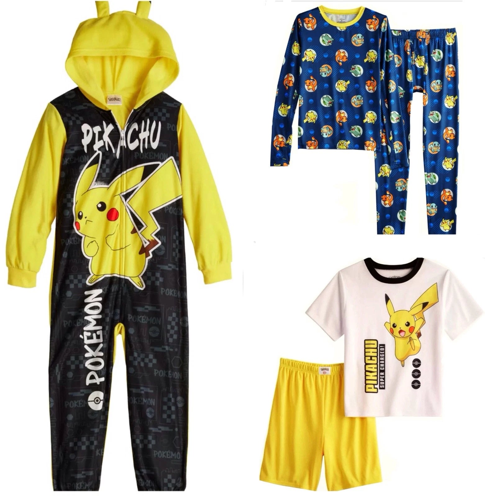New PIKACHU 5 Pc Lot Pajamas Base Layer Set Boys 4 XS 4/5 6 POKÉMON Pokeballs