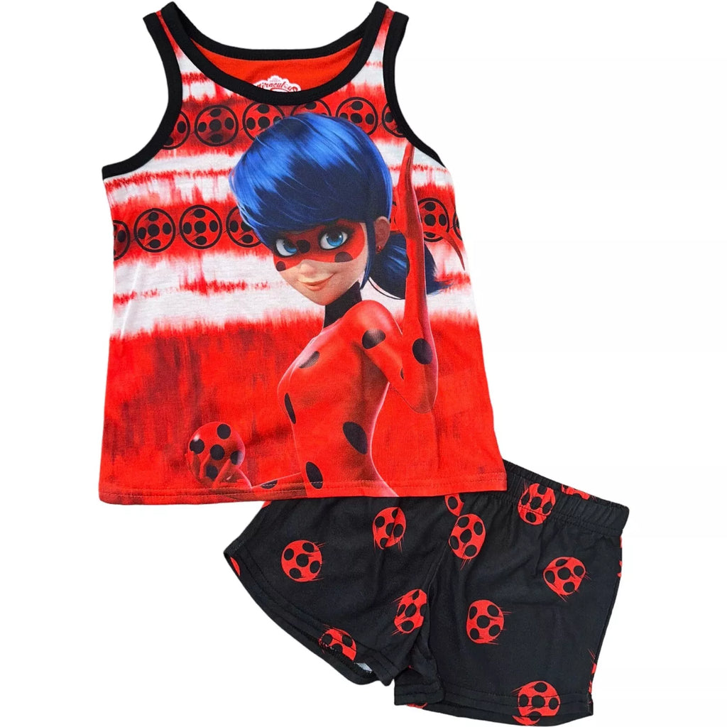 Miraculous Ladybug Girls Tank Top 2pc Pajama Short Set Size 4 6 8 10