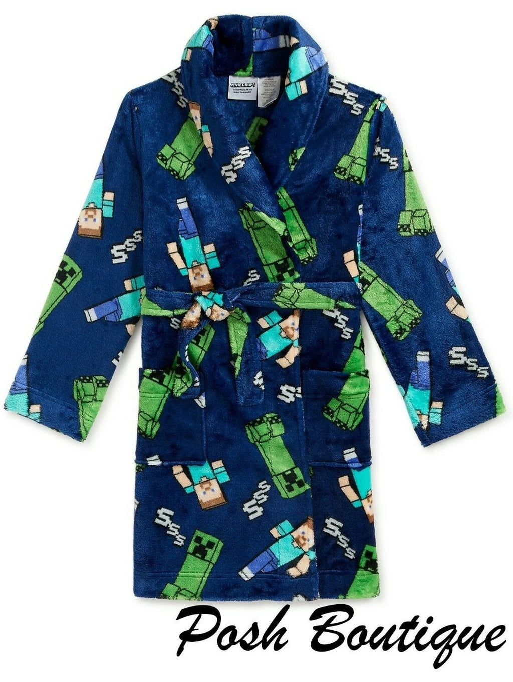 Minecraft Creeper Fleece Robe One Piece Boy Pajamas Boy's Girl's 4 5 6 7 8 10 12