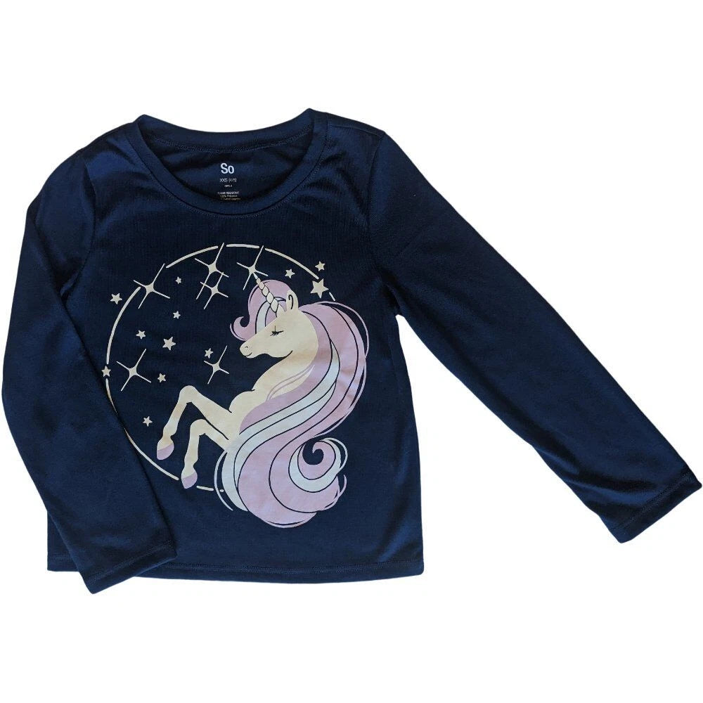 New/NWT SO® Girls Unicorn Graphic Print Comfy Top & Shorts Pajama Set