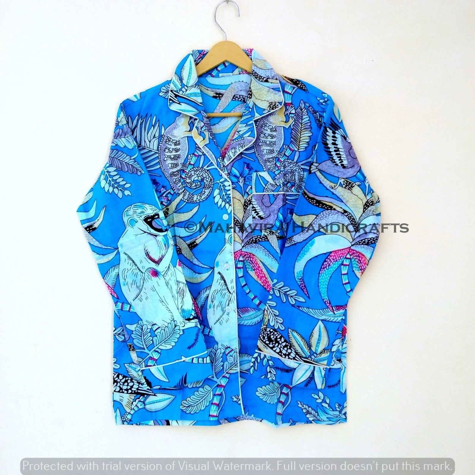 Indian Cotton Monkey Print Turquoise hippie Sleepwear gypsy Women Pajama set