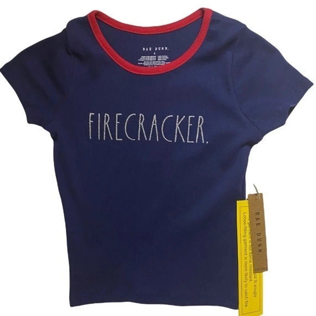 NEW Rae Dunn Firecracker Pajamas 4th Of July Ribbed Cotton PJs Size 4 or 8