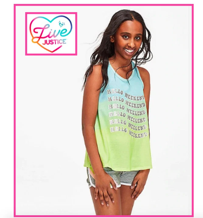*NWT* JUSTICE GIRLS SIZE 8 HELLO WEEKEND GREEN BLUE OMBRE TOP N SHORTS PAJAMAS
