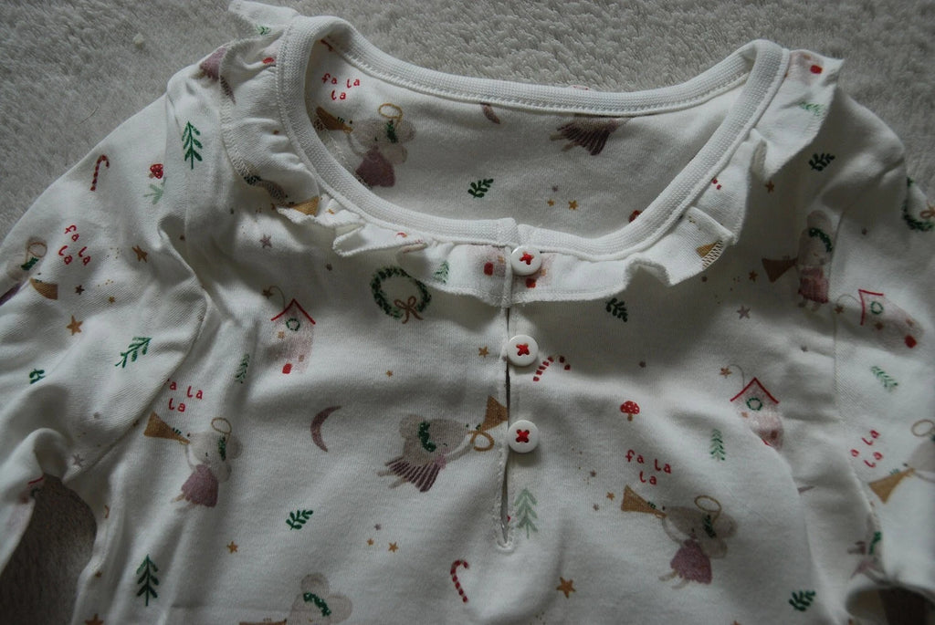 Kids 2PCS Pyjamas Set Cute Christmas Fairy Mouse Playing Trumpet 100% Cotton