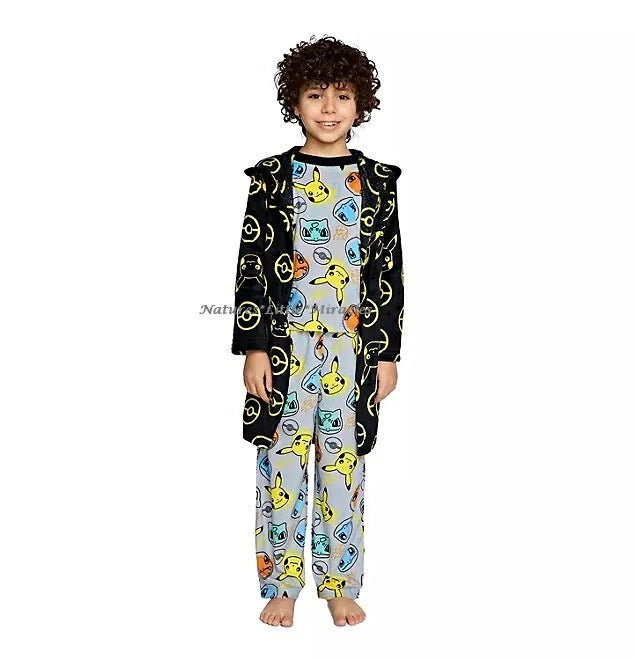 Pokemon Robe Pajamas Set Boys Bathrobe 3 Piece Size 4 5 6 8 10 Pikachu Kids NWT