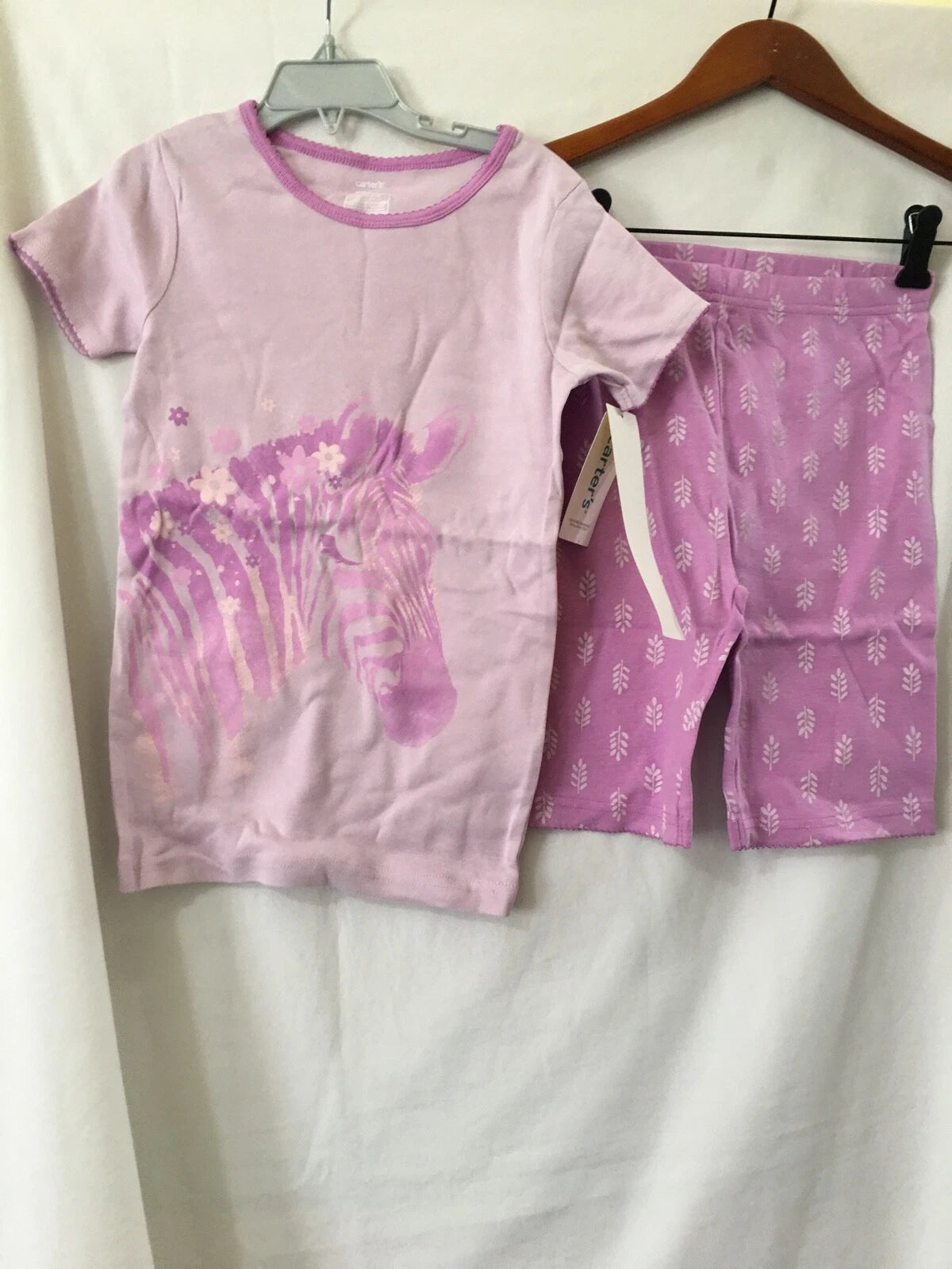 New Carter's Kid Girls Zebra Pajama Set Snug fit Shorts 4