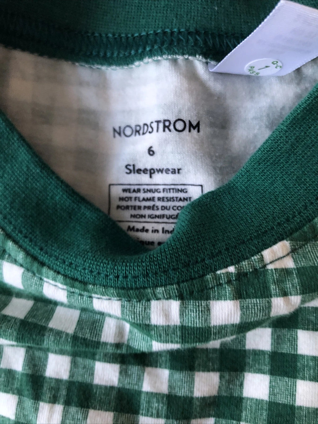 Nordstrom Kids Fitted Cotton Pajama Set in Green Evergreen Gingham Sizes 6, 7