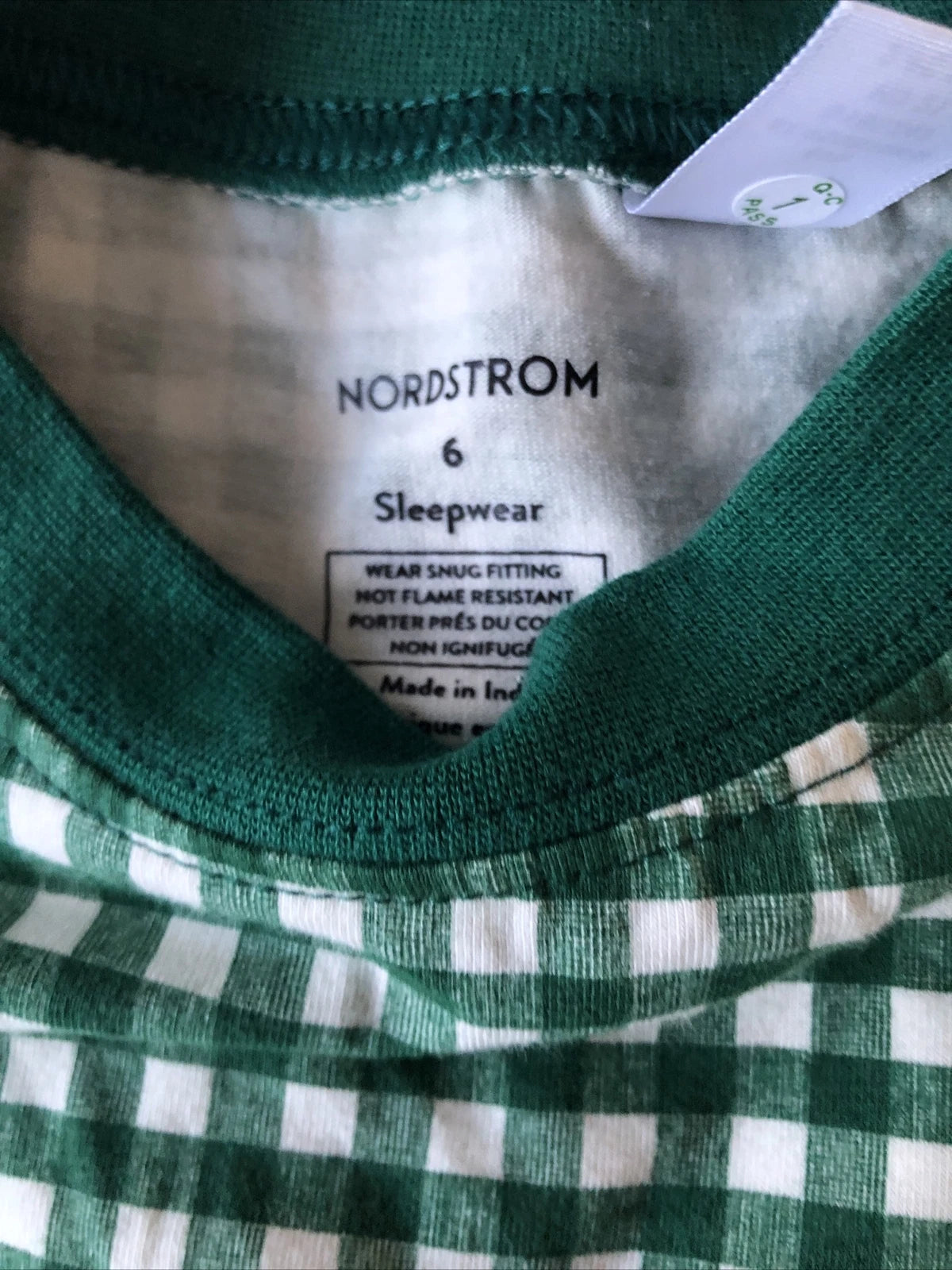 Nordstrom Kids Fitted Cotton Pajama Set in Green Evergreen Gingham Sizes 6, 7