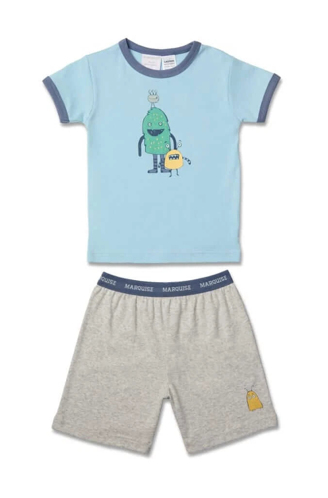 Boys Size 4-10 Marquise Blue Monsters Short Sleeve Cotton Pyjama Set
