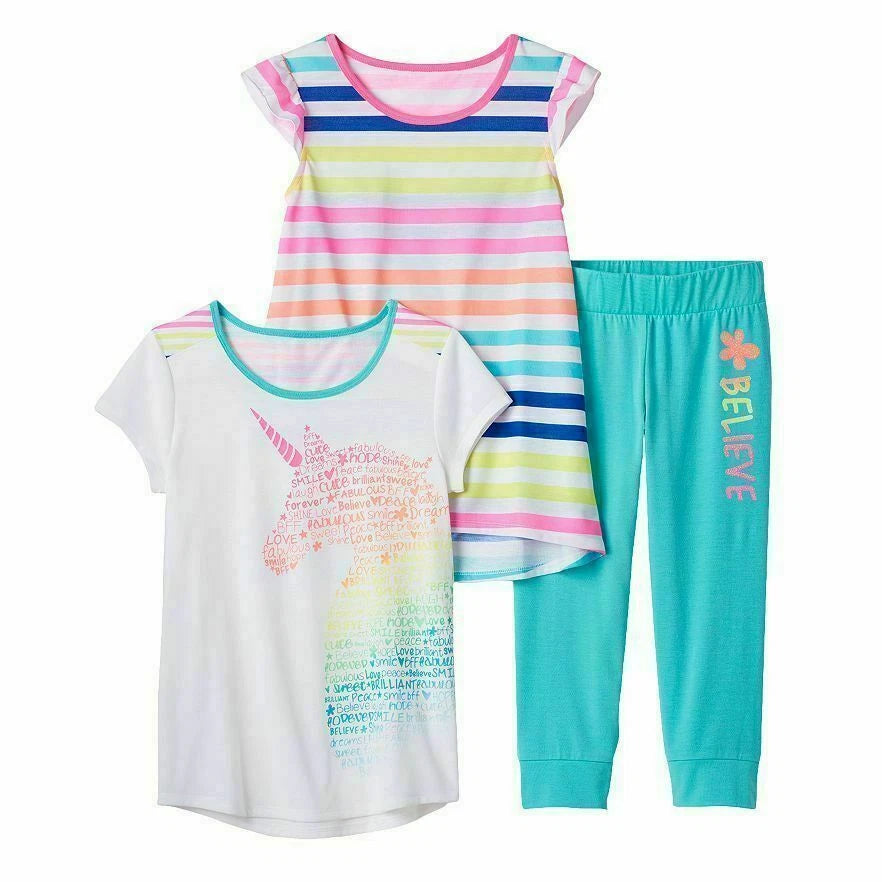 $34 NWT ☀3PC SET☀ Sz4 4T UNICORNS Pajamas BELIEVE New Girls