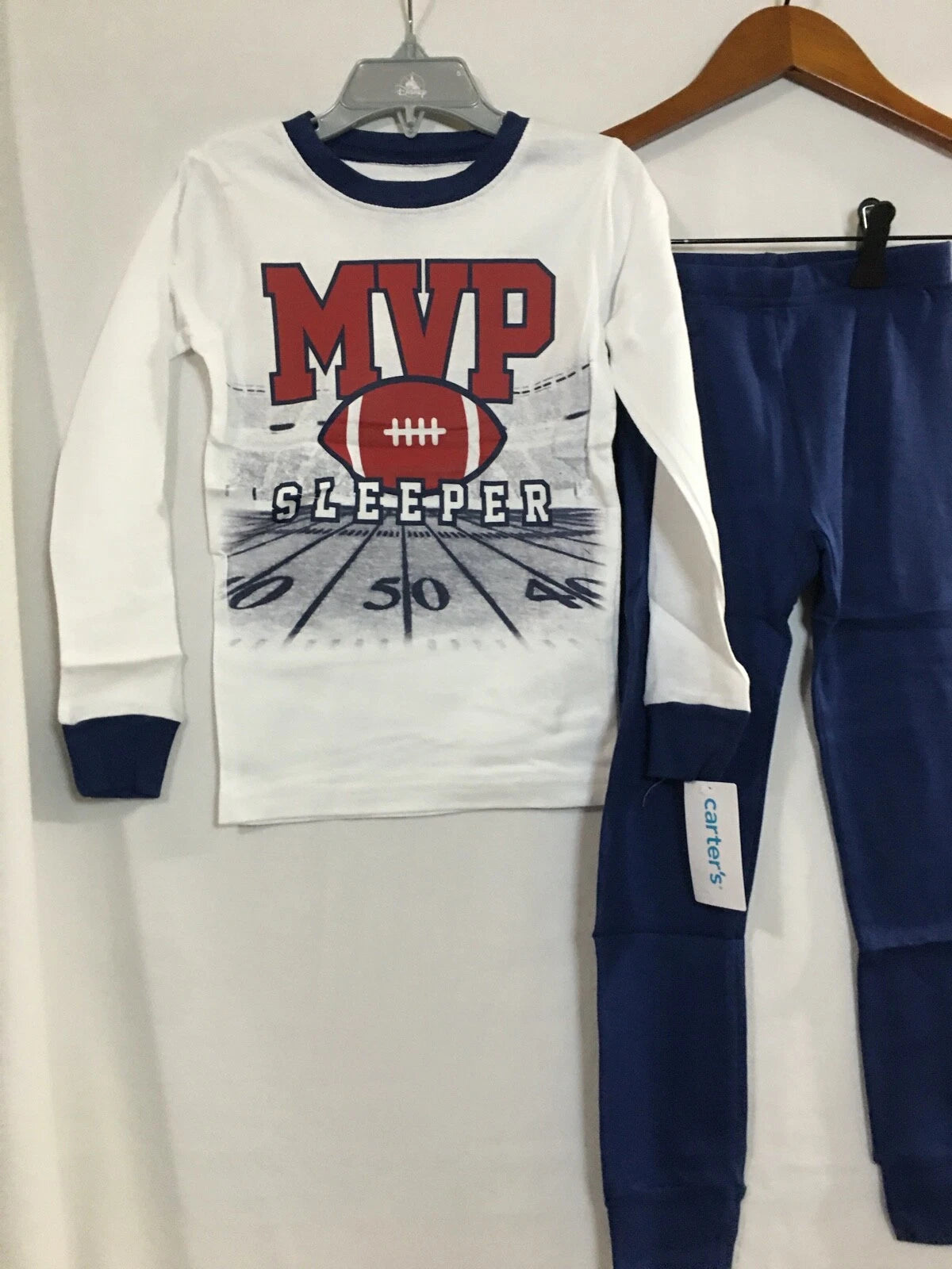 New Carter's Boys MVP Football Pajama set Snug Fit Long Sleeve  Sz 5 Navy White