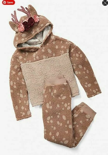 NEW JUSTICE REINDEER SHERPA PAJAMA SLEEP SET NWT 8 10 12 L(12/14) N6