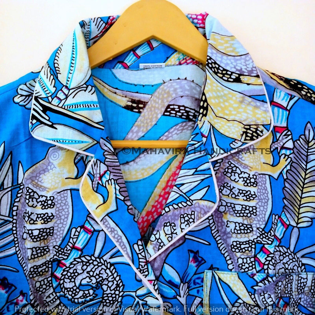 Indian Cotton Monkey Print Turquoise hippie Sleepwear gypsy Women Pajama set