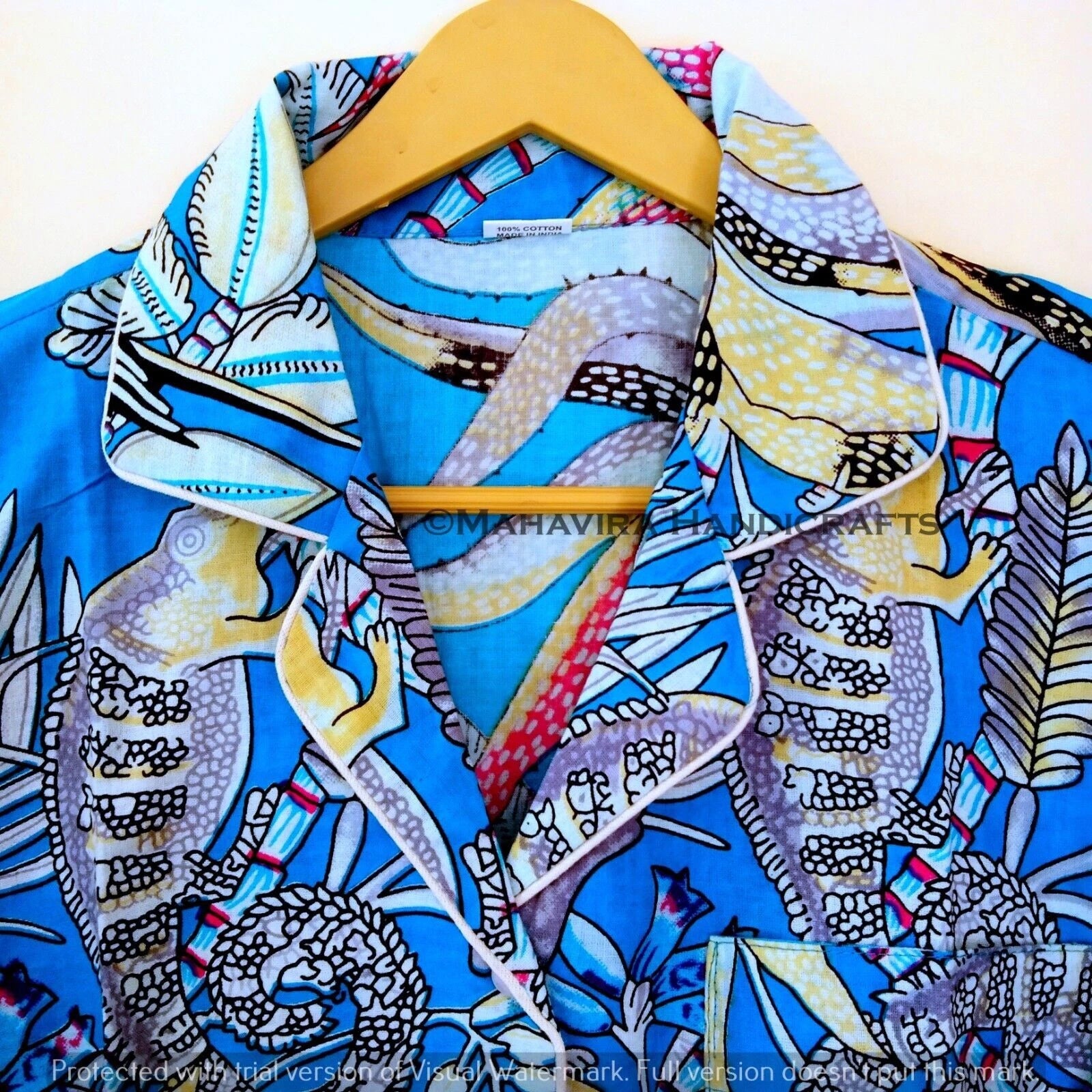 Indian Cotton Monkey Print Turquoise hippie Sleepwear gypsy Women Pajama set