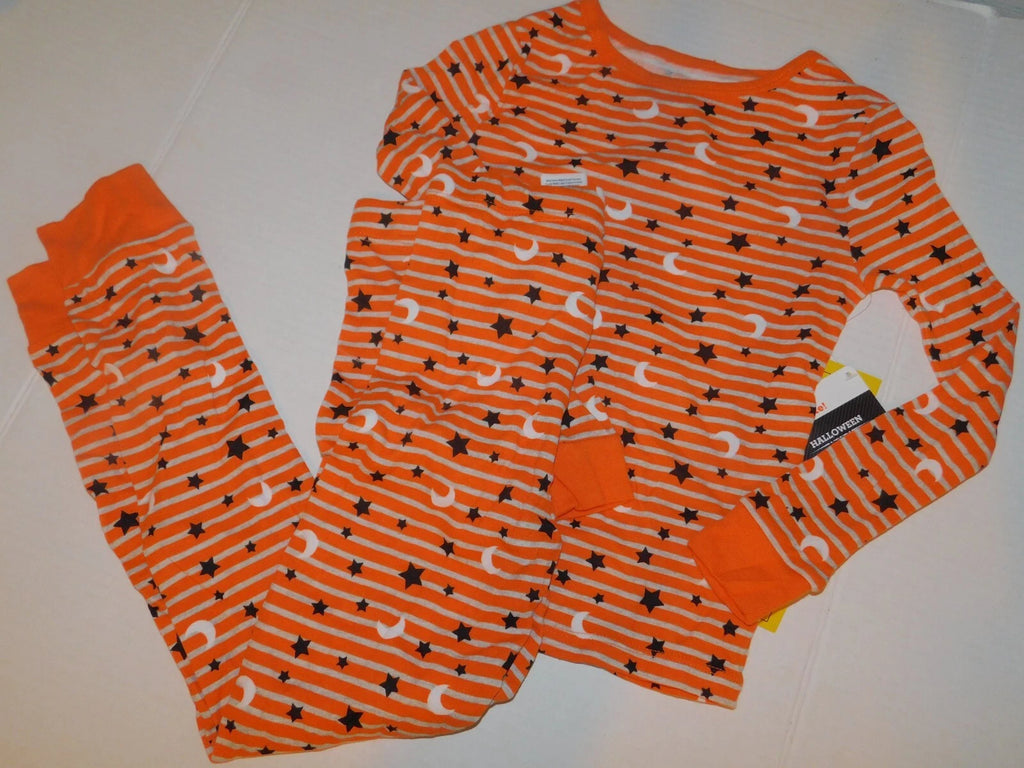 Boys Girls Pajama Set Size 4 5 Orange Stars & Moon Halloween