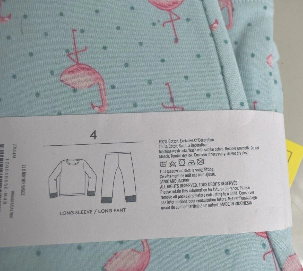 NEW Janie & Jack 2 PC Pink Flamingo Pajama SET Long Sleeve Blue COTTON PJ 4