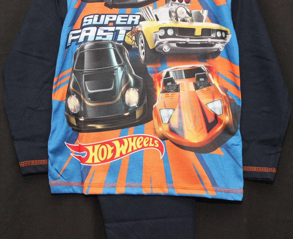 HOT WHEELS Boy's Pyjamas /Navy Blue SUPER FAST Cars PJs -Sizes 4-10 Years